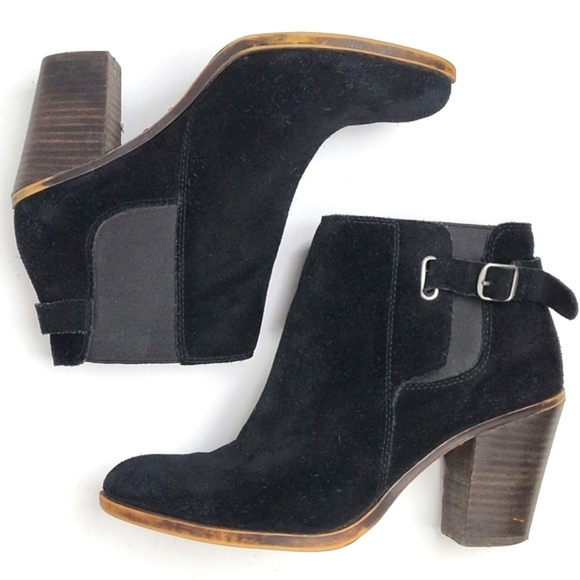 Lucky Brand Suede Leather Slip-on Block Heel Buckle Detail Ankle Bootie … - Picture 1 of 16